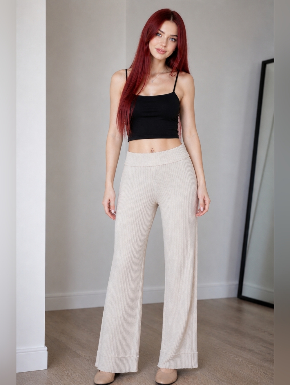 NWT Barefoot Dreams CozyChic Ultra Lite Lurex Rib Wide Leg Pants Chai M Lounge